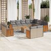 vidaXL 13-tlg. Garten-Sofagarnitur mit Kissen Beige Poly Rattan