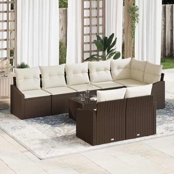 vidaXL Gartensofa-set mit Kissen 9 pcs Braun und Creme Poly-Rattan