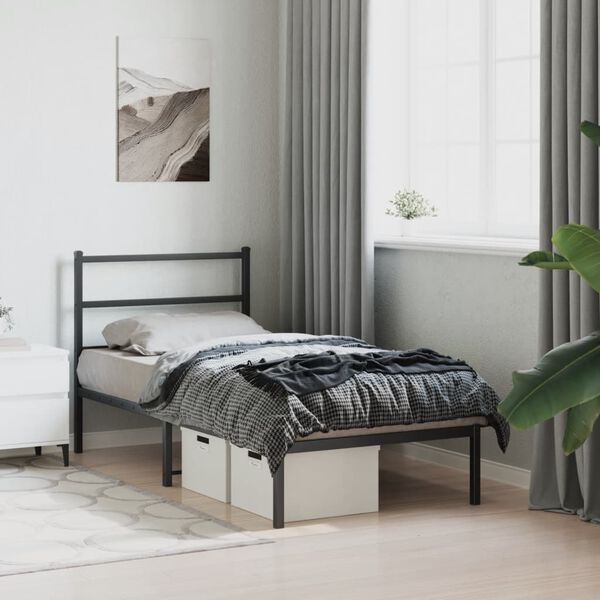 vidaXL Bettgestell mit Kopfteil Metall Schwarz 90x200 cm