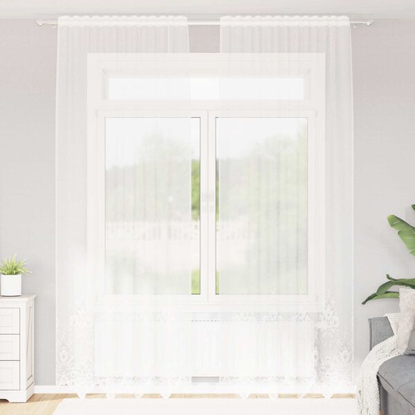 vidaXL Spitzenvorhang mit Vorh&auml;ngen Floral Wei&szlig; 280 x 150 cm Polyester