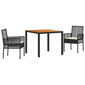 vidaXL Garten Essgruppe 3 stk. Schwarz Poly-Rattan