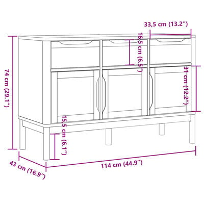 vidaXL Sideboard FLORO Wachsbraun 114x43x74 cm Massivholz Kiefer