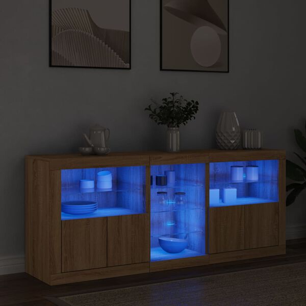 vidaXL Sideboard mit LED-Leuchten Sonoma-Eiche 162x37x67 cm