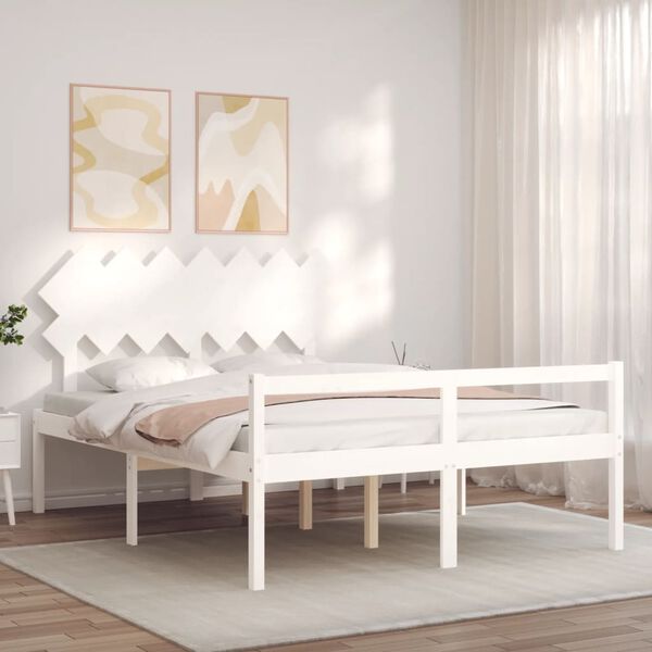 vidaXL Seniorenbett mit Kopfteil 140x200 cm Wei&szlig; Massivholz