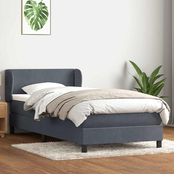 vidaXL Boxspringbett mit Matratze Dunkelgrau 80x220 cm Samt
