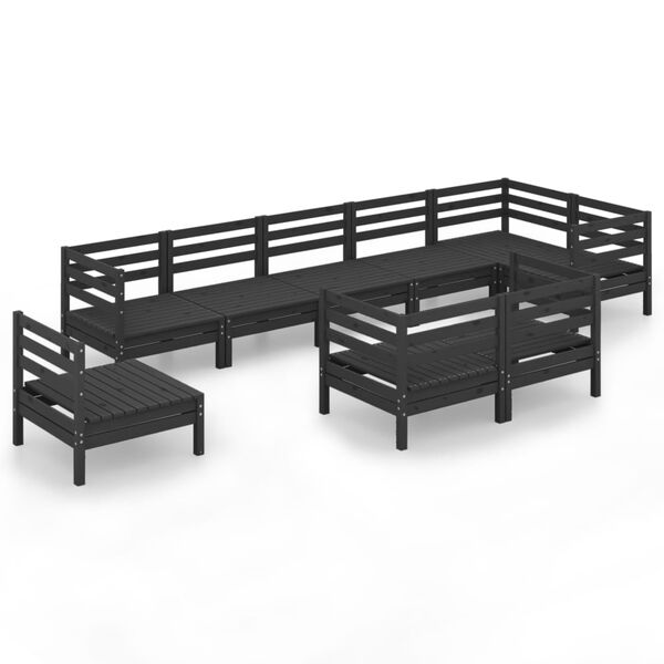vidaXL 9-tlg. Garten-Lounge-Set Massivholz Kiefer Schwarz