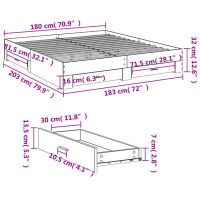 vidaXL Bettgestell mit Schubladen Sonoma-Eiche 180x200cm Holzwerkstoff