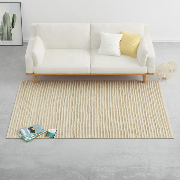 vidaXL Teppich Hanf Wolle 160&times;230 cm Natur/Wei&szlig;