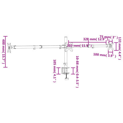 vidaXL Tischhalterung für 3 Monitore Schwarz Stahl VESA 75/100 mm