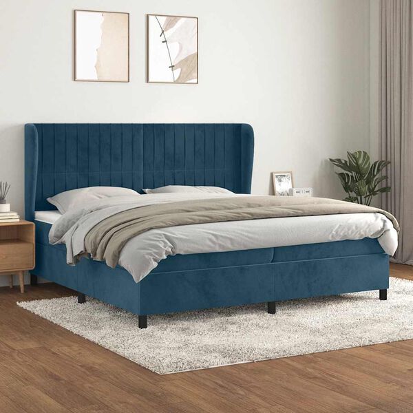 vidaXL Boxspringbett mit Matratze Dunkelblau 200x200 cm Samt