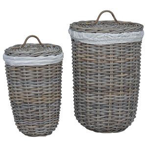 vidaXL W&auml;schekorb mit Deckel 2 pcs Kubu Grau Kubu Rattan