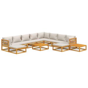 vidaXL 12-tlg. Garten-Lounge-Set mit Hellgrauen Kissen Massivholz