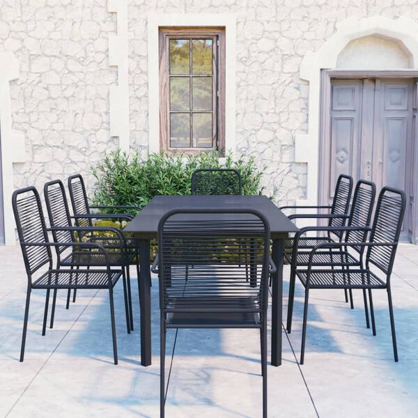 vidaXL 9-tlg. Garten-Essgruppe Schwarz Glas und Stahl