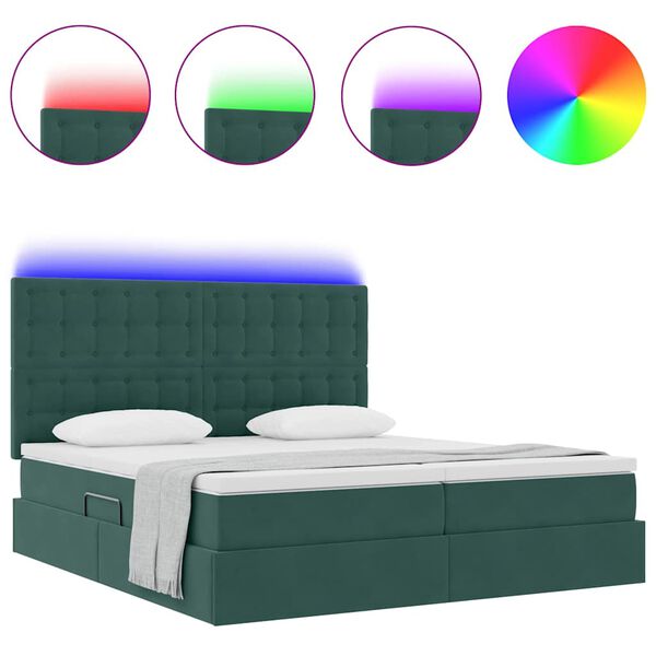 vidaXL Bett mit LED-Lichtleisten Dunkelgr&uuml;n 180 x 200 cm Samt