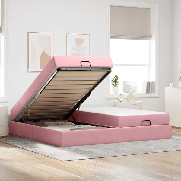 vidaXL Bettgestell mit Matratze mit Matratze 2 pcs Rosa Samt