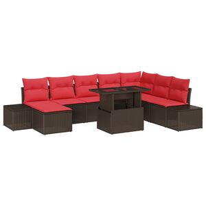 vidaXL Gartensofa-set mit Kissen 9 pcs Braun und Rot Poly-Rattan