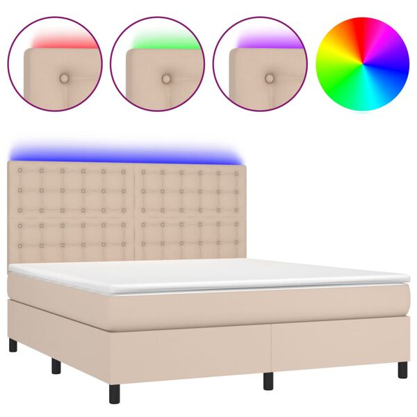 vidaXL Boxspringbett mit Matratze & LED Cappuccino-Braun 180x200cm