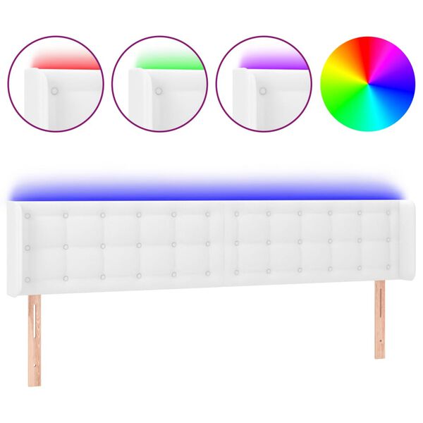 vidaXL LED Kopfteil Wei&szlig; 163x16x78/88 cm Kunstleder