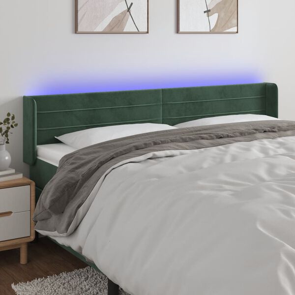 vidaXL LED Kopfteil Dunkelgr&uuml;n 203x16x78/88 cm Samt