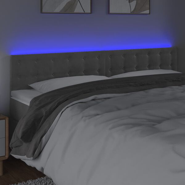 vidaXL LED Kopfteil Hellgrau 160x5x78/88 cm Samt