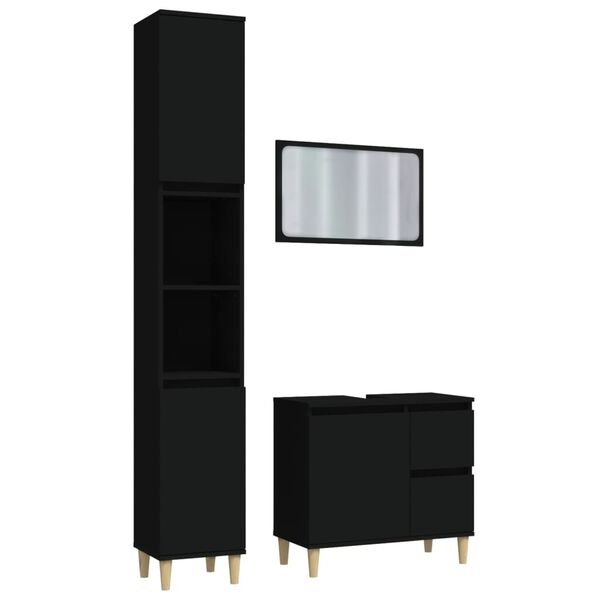 vidaXL 3-tlg. Badm&ouml;bel-Set Schwarz Holzwerkstoff