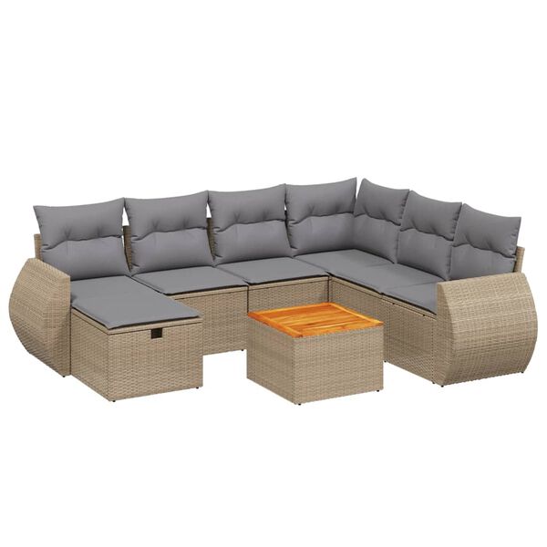 vidaXL 8-tlg. Garten-Sofagarnitur mit Kissen Beige Poly Rattan