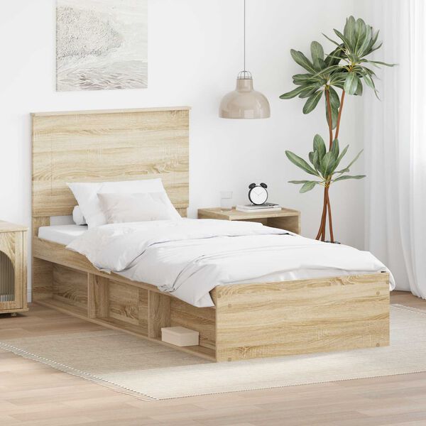 vidaXL Bettrahmen mit Kopfteil Sonoma 90 x 190 cm Massives Kiefernholz