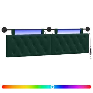 vidaXL H&auml;ngendes Kopfteil Mit LED Licht Dunkelgr&uuml;n Samt