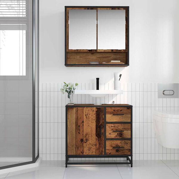vidaXL Badezimmerm&ouml;bel-Set mit Schubladen 2 pcs Altholz Holzwerkstoff