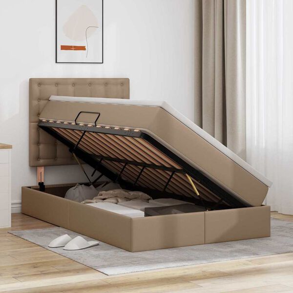 vidaXL Bett mit Stauraum und LED Cappuccino 120 x 200 cm Kunstleder