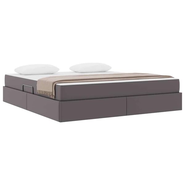 vidaXL Aufbewahrungsbett mit Matratze mit Matratze 2 pcs Grau Leder