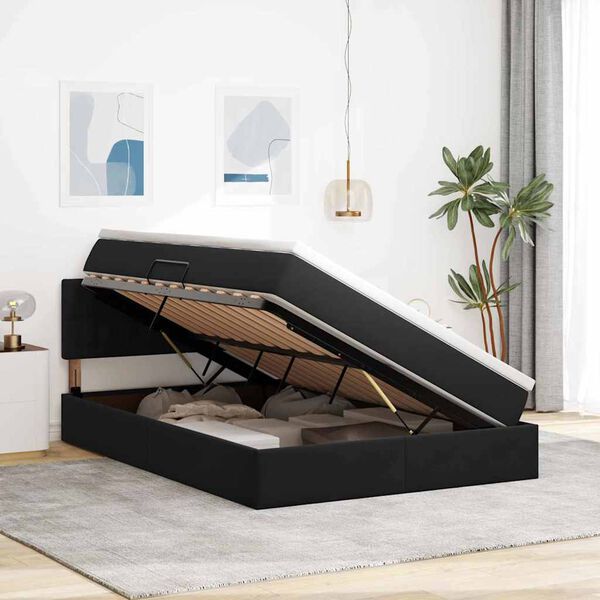 vidaXL Aufbewahrungsbett mit Matratze Schwarz 140 x 200 cm Samt