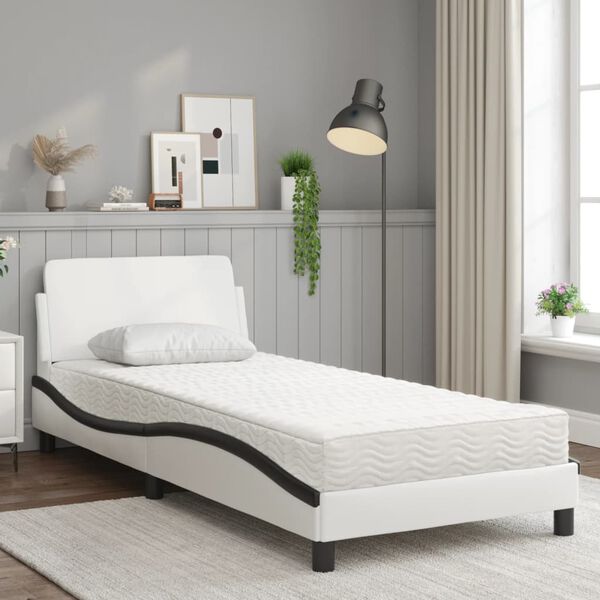 vidaXL Bett mit Matratze "Dover" Wei&szlig; und Schwarz 90x200 cm Kunstleder