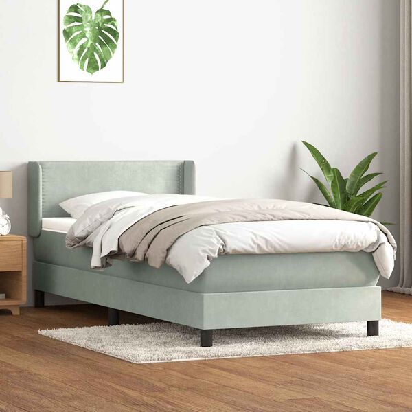 vidaXL Boxspringbett mit Matratze Hellgrau 90x220 cm Samt