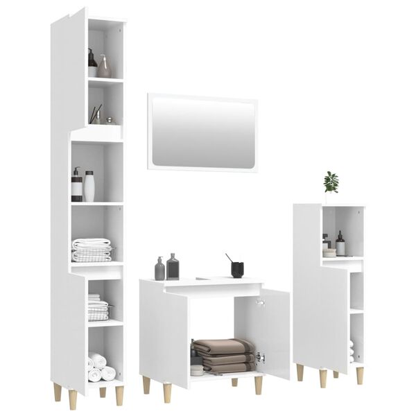 vidaXL 4-tlg. Badm&ouml;bel-Set Hochglanz-Wei&szlig; Holzwerkstoff