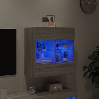 vidaXL TV-Wandschrank mit LED-Leuchten Grau Sonoma 58,5x30x60,5 cm