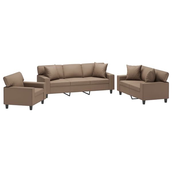 vidaXL 3-tlg. Sofagarnitur mit Kissen Cappuccino-Braun Kunstleder