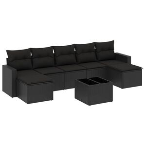 vidaXL 8-tlg. Garten-Sofagarnitur mit Kissen Schwarz Poly Rattan