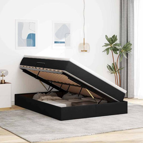 vidaXL Aufbewahrungsbett mit Matratze Schwarz 140 x 200 cm Polyester