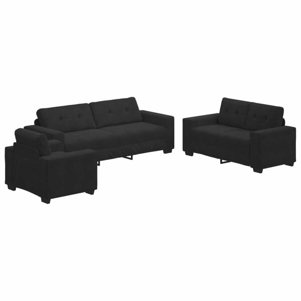 vidaXL Sofa 3 pcs Schwarz Leinenmischgewebe