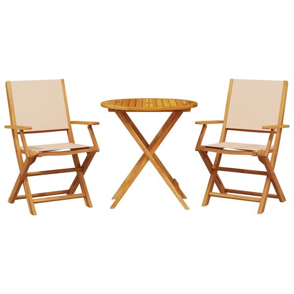 vidaXL 3-tlg. Bistro-Set Beige Stoff und Massivholz