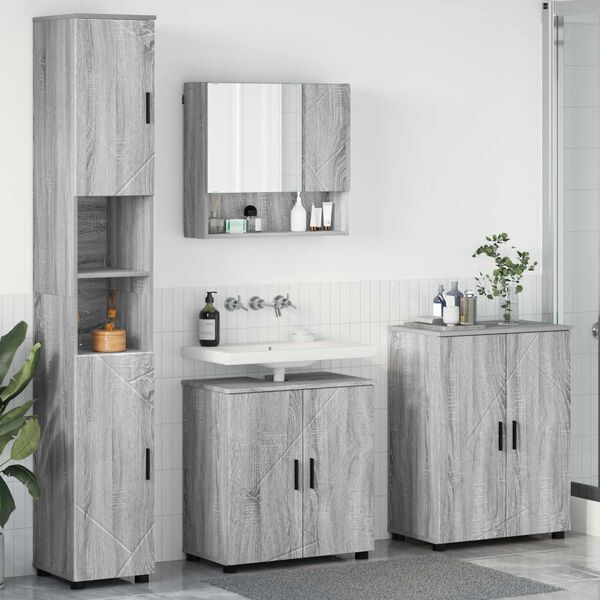 vidaXL Badezimmerm&ouml;bel-Set 4 pcs Graues Sonoma Holzwerkstoff & Metall