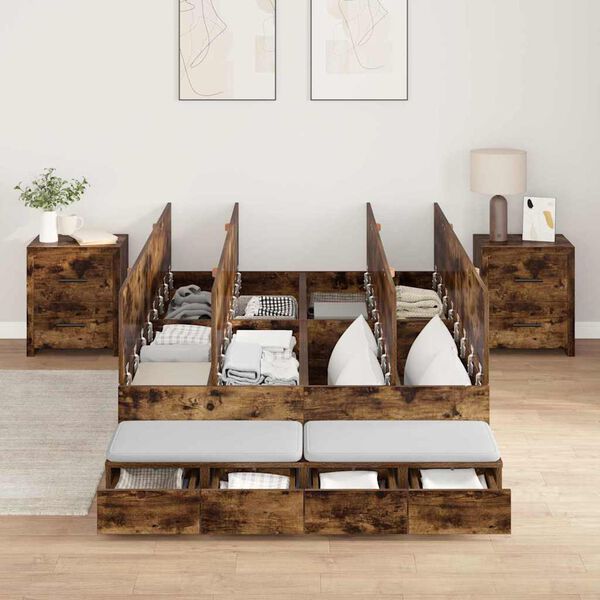 vidaXL Aufbewahrungsbettgestell Ger&auml;ucherte Eiche 120 cm Holzwerkstoff