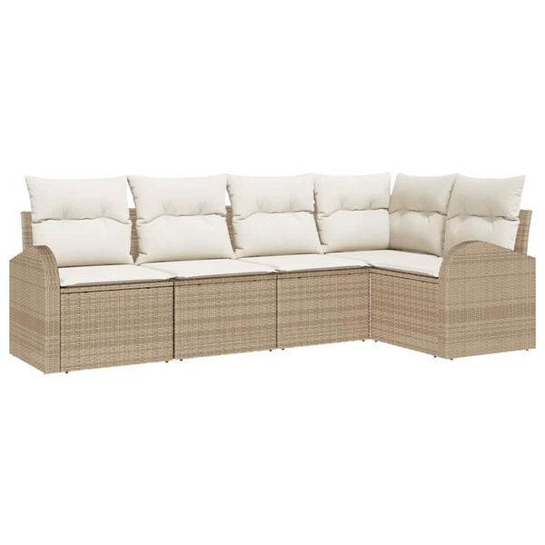 vidaXL Sofa Set mit Kissen 5 pcs Beige und Wei&szlig; Poly-Rattan