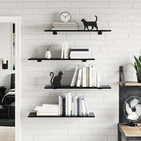 vidaXL B&uuml;cherregal-Bretter 8 Stk. Hochglanz-Schwarz 80x30x1,5 cm