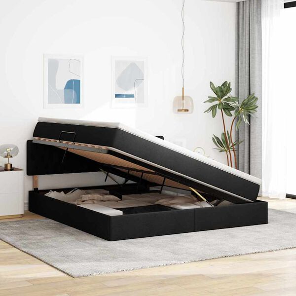 vidaXL Bett mit Stauraum und LED Schwarz 180 x 200 cm Polyester