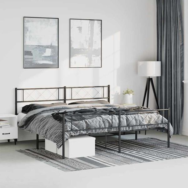 vidaXL Bettgestell mit Kopf- und Fu&szlig;teil Metall Schwarz 183x213 cm