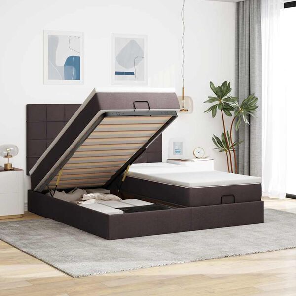 vidaXL Ottoman-Bett mit Matratzen Dunkelbraun 180x200 cm Stoff