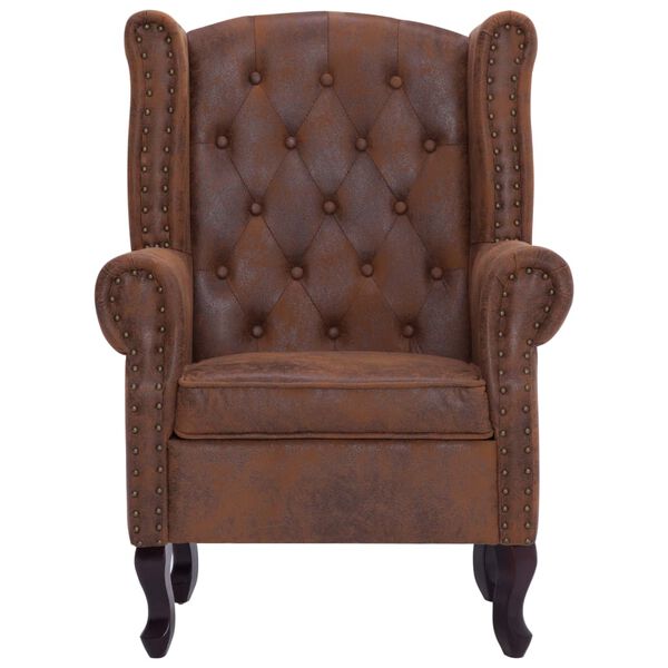 vidaXL Chesterfield-Sessel und Fu&szlig;hocker Braun Wildleder-Optik