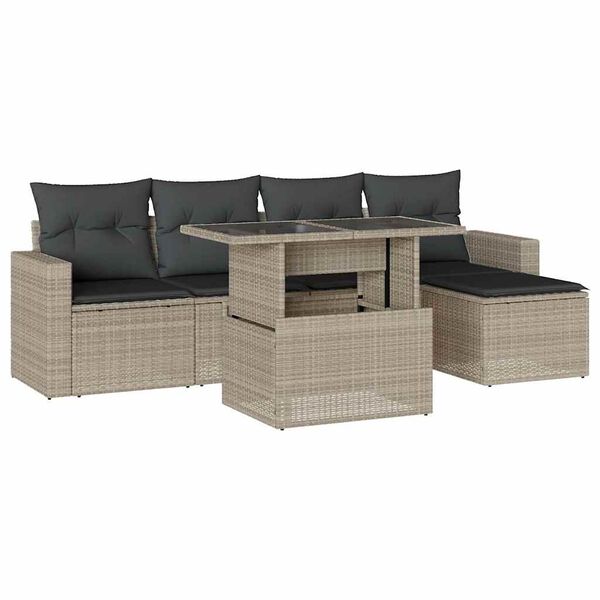 vidaXL 6-tlg. Garten-Sofagarnitur mit Kissen Hellgrau Poly Rattan